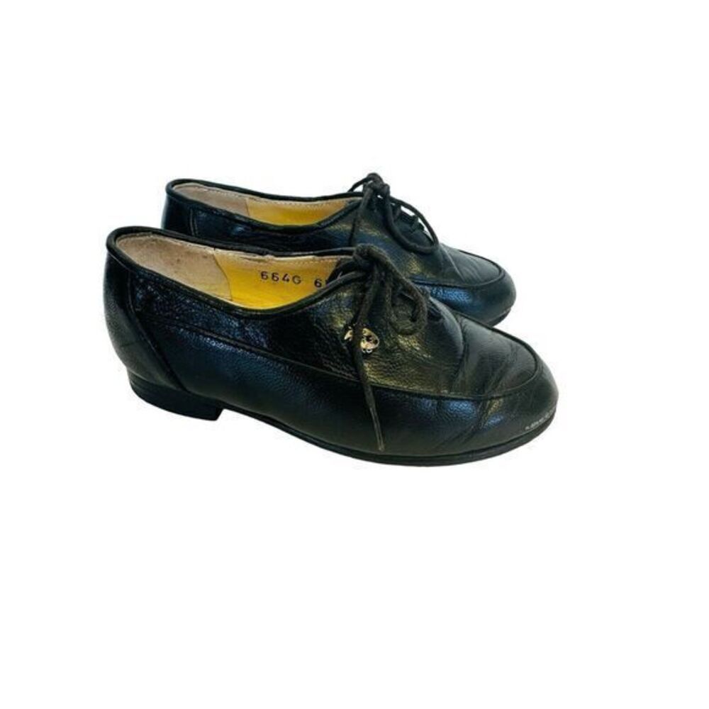 Vintage Louis Carmini Volpe Black Leather Childs Shoes 6 1/2 Dress Shoe Retro - Picture 2 of 13